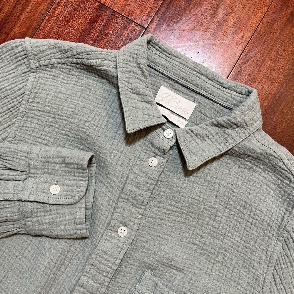 J.Crew Shirt Womens 10 Green Classic Double Gauze Long Sleeve Button Up Casual